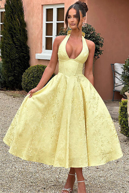 White Halterneck A-line Maxi Dress, perfect formal gown for special occasion events.