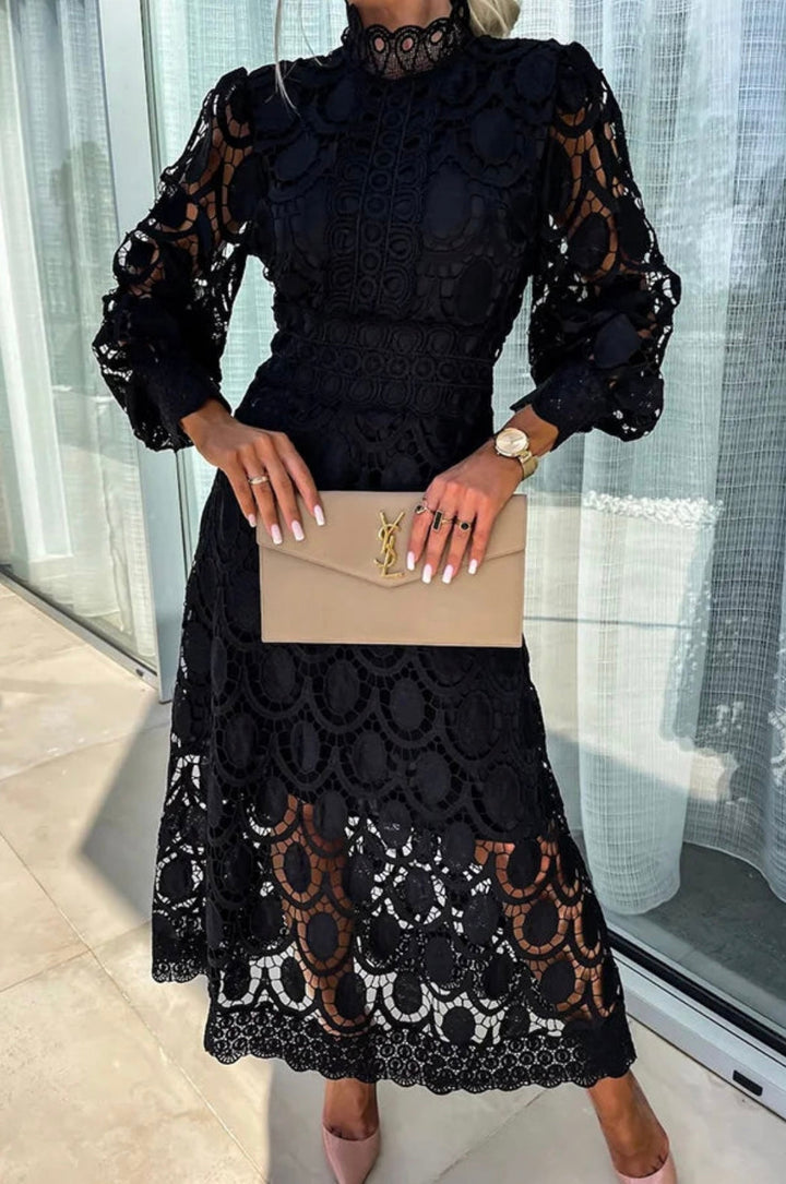 Chic women's long sleeve high neck midi dress, an elegant choice for party wear, formal events, or special occasions.