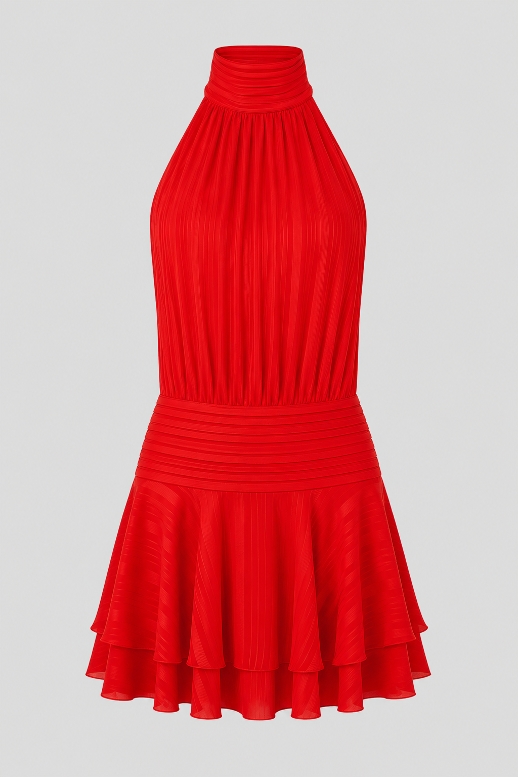Women's high-neck halter mini dress with elegant design, suitable for special occasions & evening wear.