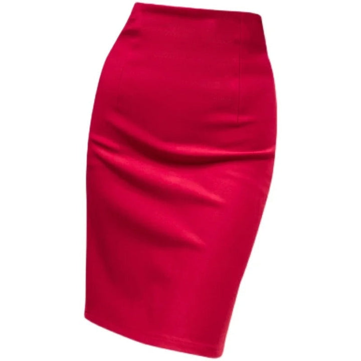 Chic knee-length high waist pencil skirt for women, offering a sleek, professional business casual look.
