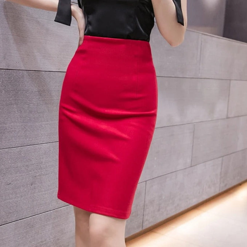 Versatile high waist pencil skirt for women, ideal for comfortable business casual and formal office settings.
