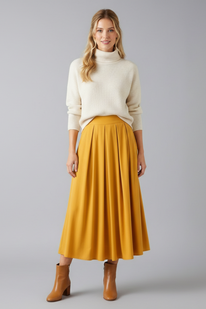 Versatile women's high waist pleated maxi skirt, perfect for casual or elegant summer outfits.