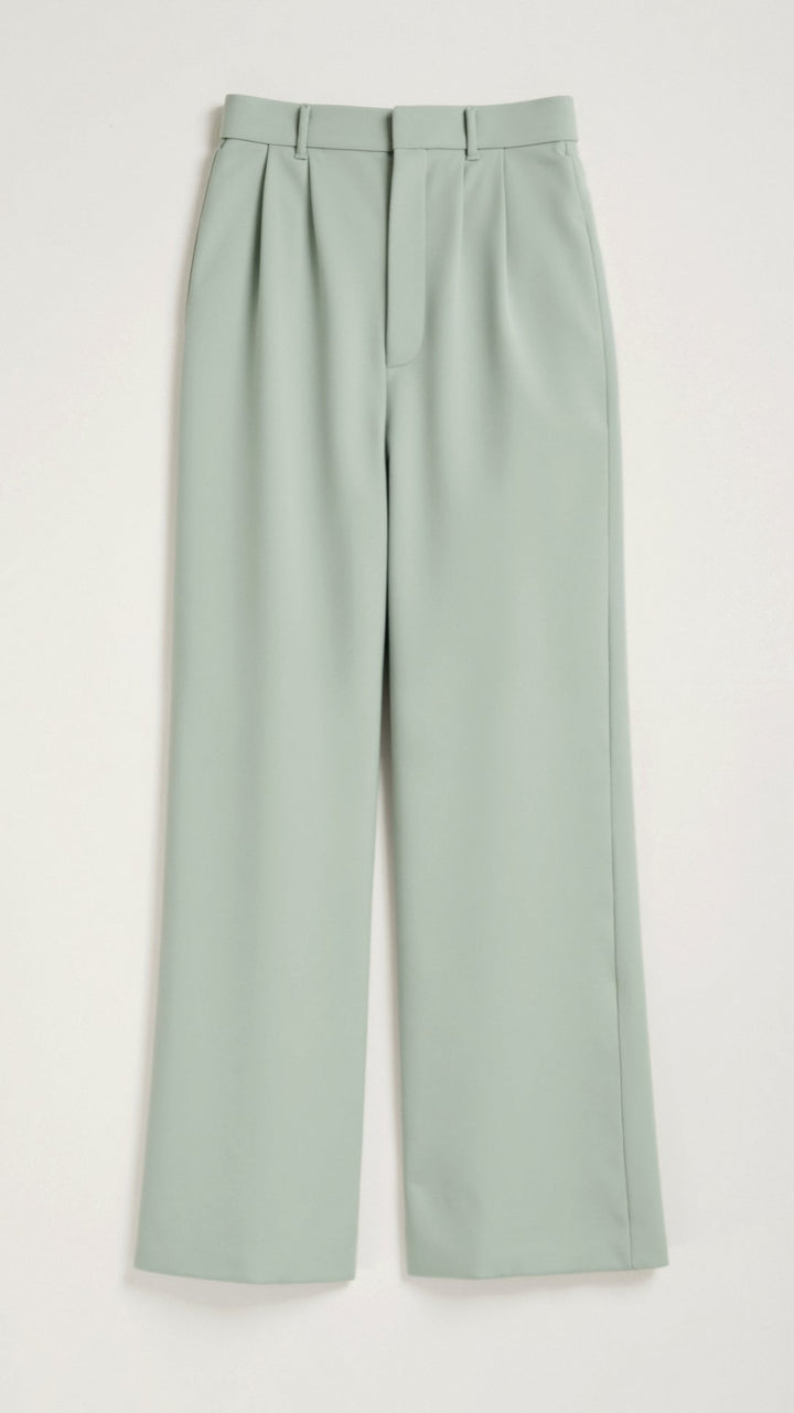 Woman walking in high-waist wide-leg spring pants, demonstrating their comfortable movement and elegance.