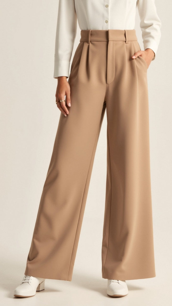 Outfit idea: women's wide-leg spring pants paired with a blouse, perfect for office or spring fashion.