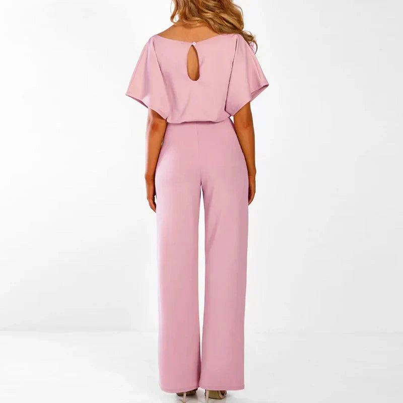 Formal belted jumpsuit for women, featuring a flattering slim waist for parties & special events.