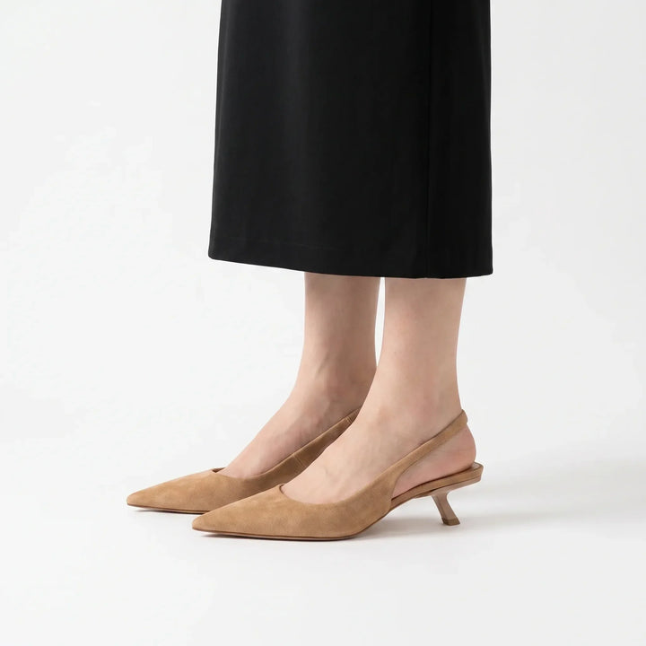 Stylish women's pointed-toe kitten heel slingback dress sandals, perfect for evening wear.