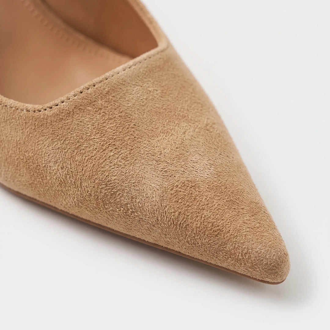 Comfortable slip-on women's kitten heel slingback sandals, ideal for formal occasions.