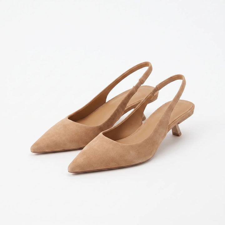 Chic women's kitten heel slingback sandals, featuring a pointed toe and elegant style.