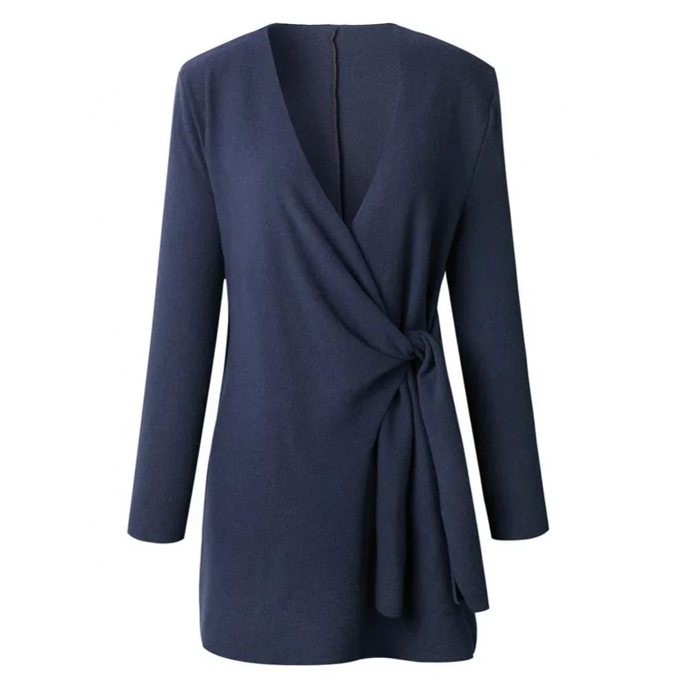 Soft long-sleeve women's cardigan with stylish tie waist bow belt for casual chic winter wear.