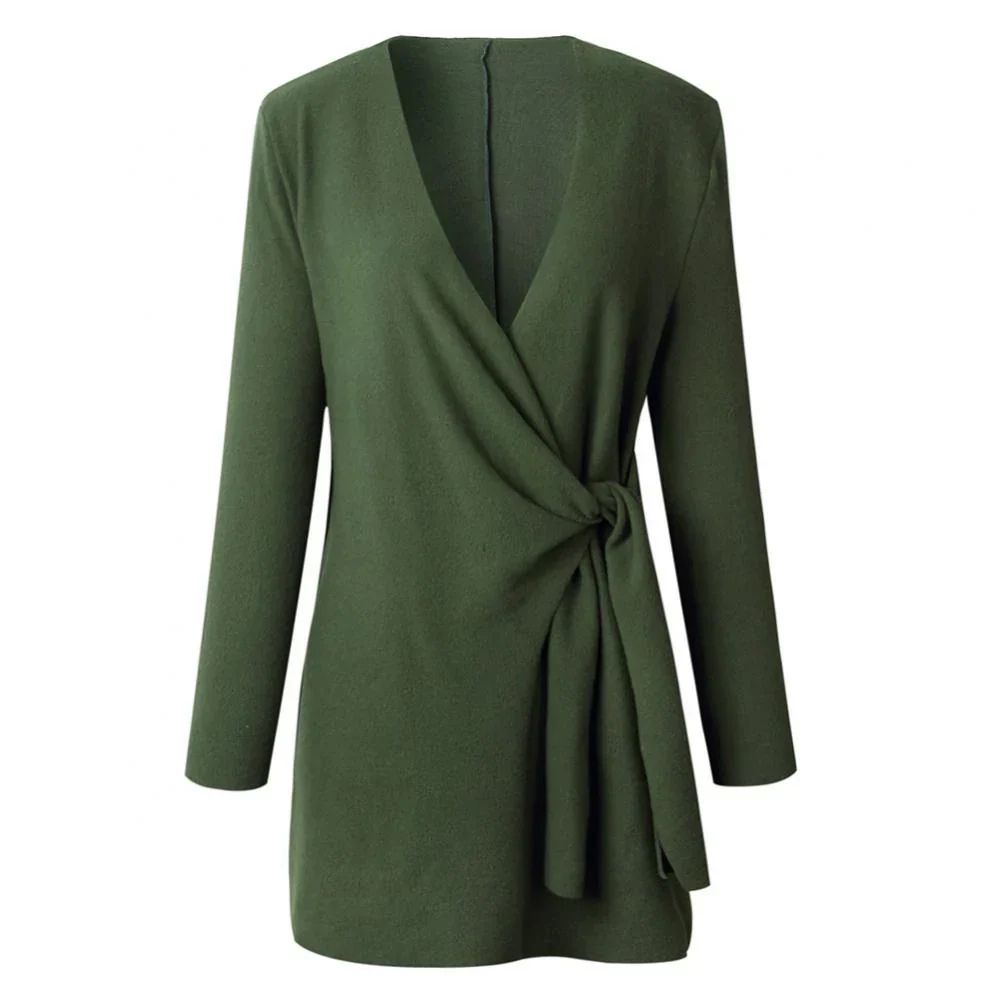 Cozy knit women's cardigan with a flattering tie waist and bow belt, essential for cold weather.