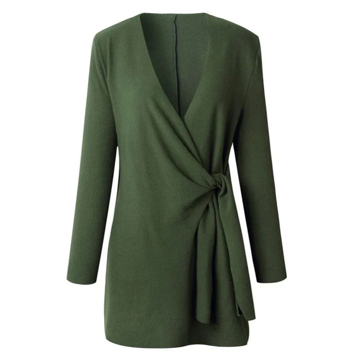 Cozy knit women's cardigan with a flattering tie waist and bow belt, essential for cold weather.