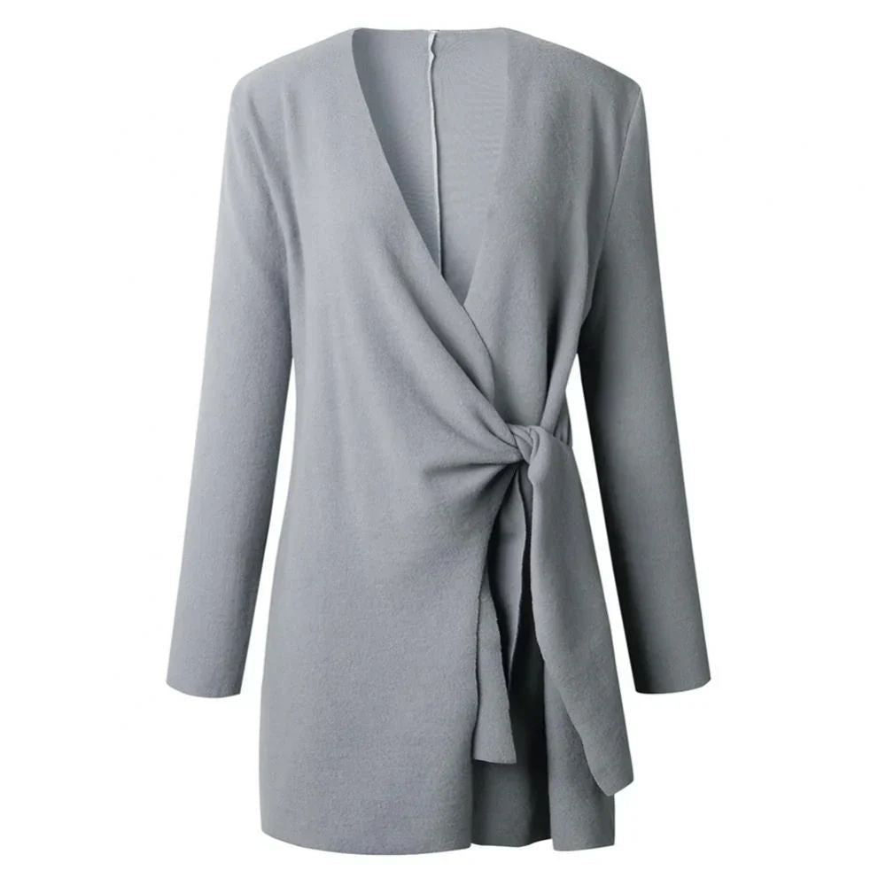 Fashionable women's long-sleeve cardigan with an adjustable bow belt, great for layering.
