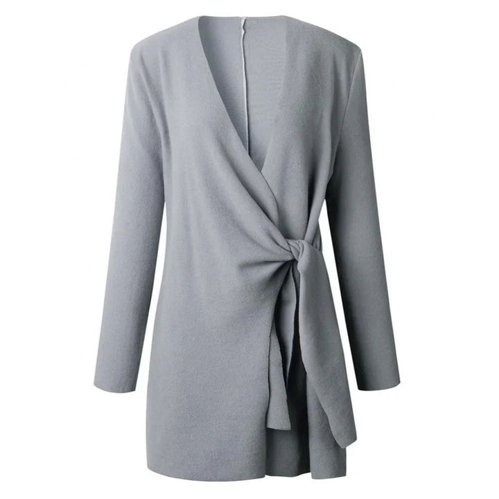 Fashionable women's long-sleeve cardigan with an adjustable bow belt, great for layering.