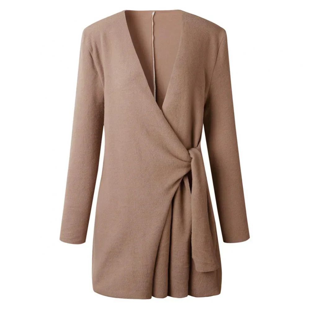 Warm women's cardigan with a sophisticated bow belt & long sleeves, ideal for autumn & winter fashion.