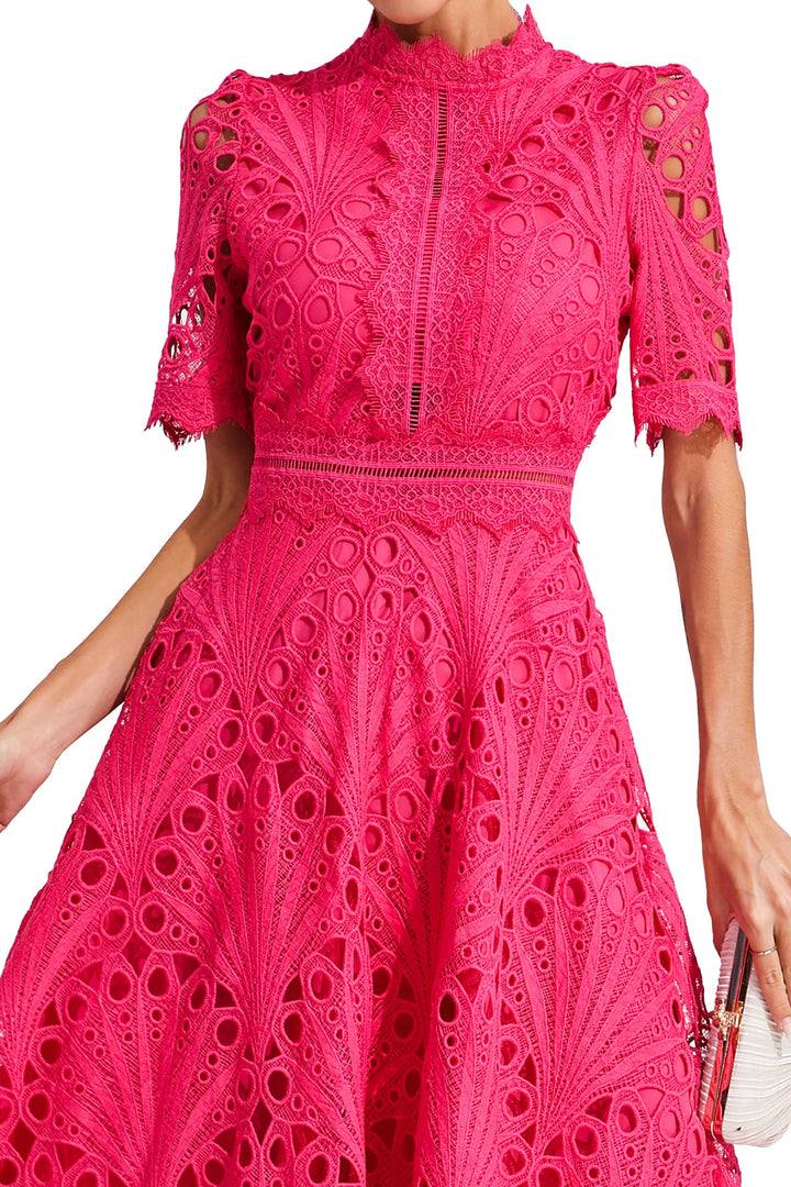 Women's exquisite lace midi dress, perfect for formal events, weddings & cocktail parties.