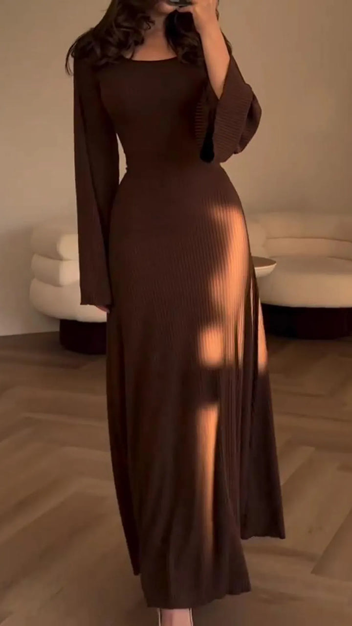 Women's elegant long sleeve bodycon maxi dress, lace-up front, ideal for special occasion evening wear.