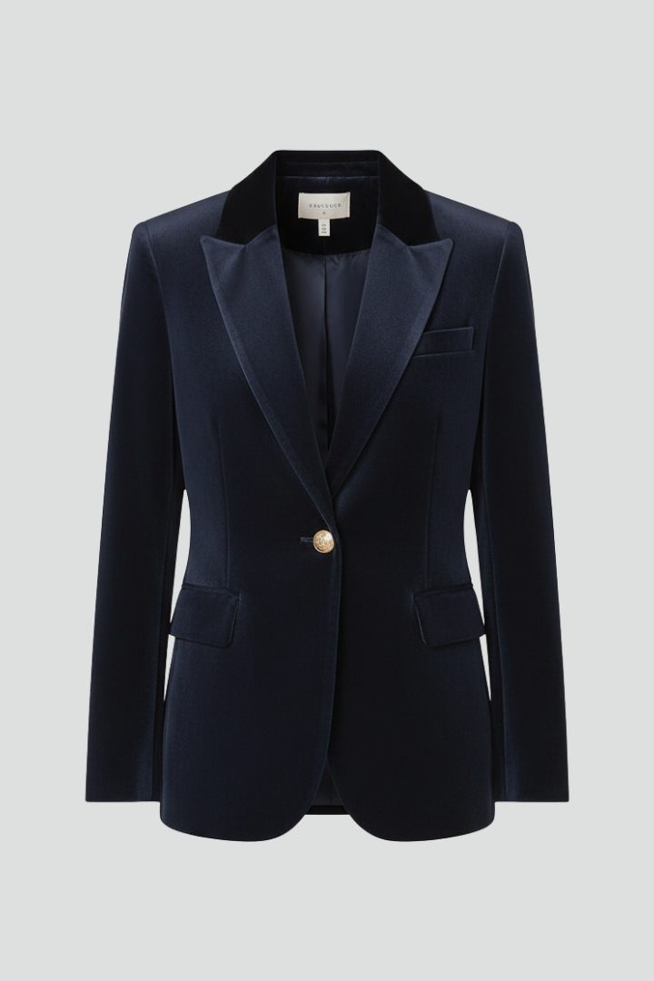 Elegant women's lapel blazer with single button closure, perfect for professional attire, office wear, or business casual.