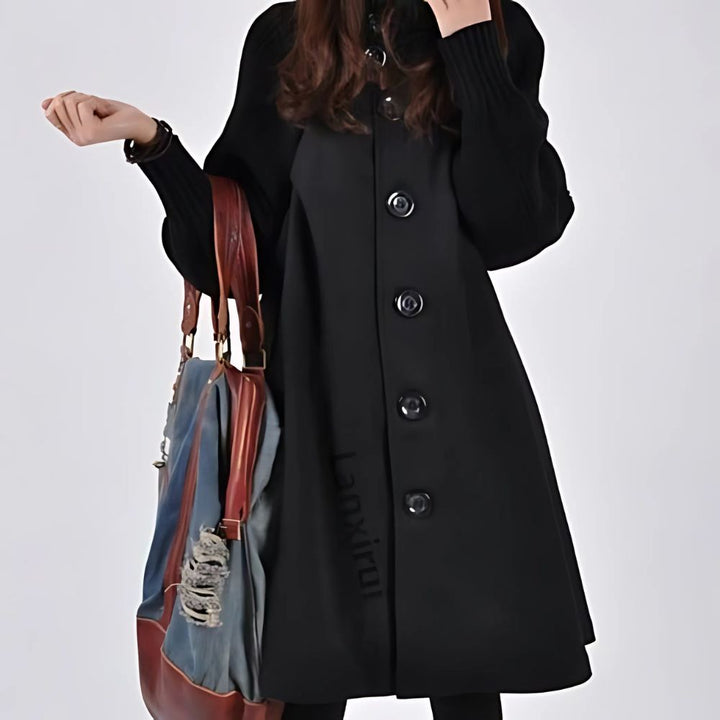 Elegant women's long button coat, perfect for fall & winter style. Comfortable classic outerwear for trendy fashion.
