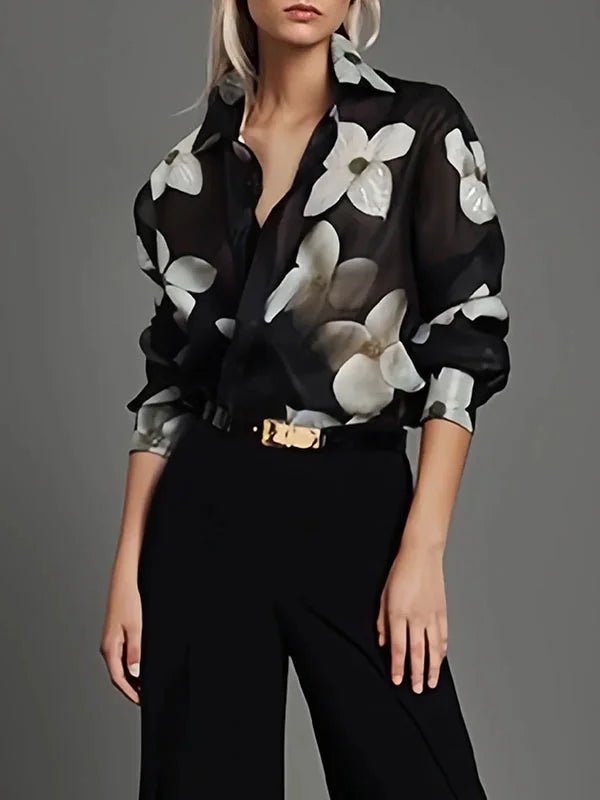 Sophisticated long-sleeve women's blouse, ideal for office and formal wear. Comfortable & stylish dressy top.