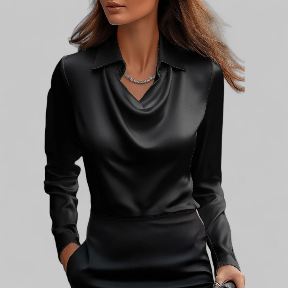 Versatile ladies' draped neck long sleeve top, ideal for both professional settings and stylish everyday outfits.