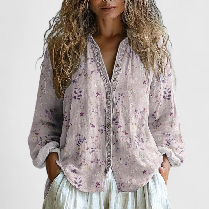 Comfortable women's printed long sleeve top, ideal for everyday style, casual outings, or chic office attire.