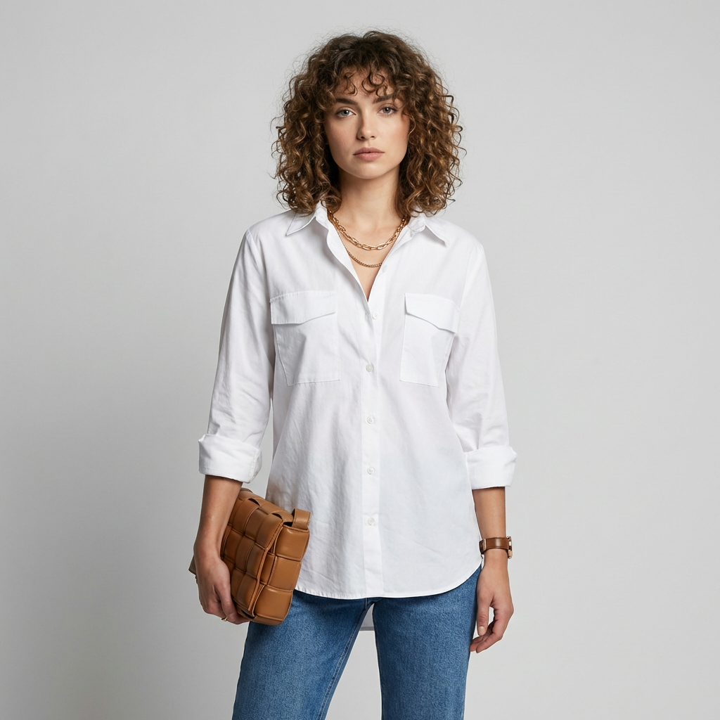 Elegant women's long-sleeve button-up blouse, relaxed fit, versatile for officewear, casual, spring & autumn fashion.