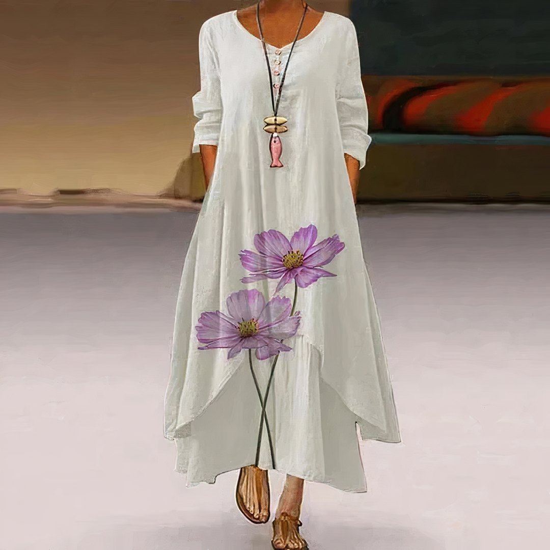 Casual yet elegant long-sleeve women's midi dress, ideal for spring & summer style.