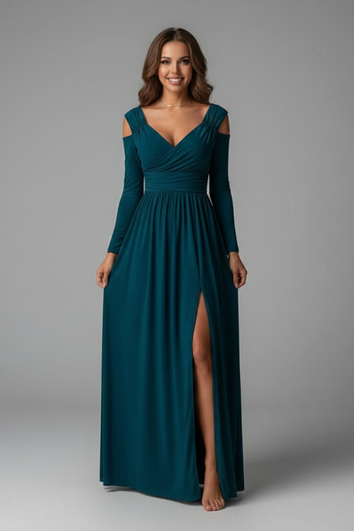 Beautiful women's maxi dress, perfect as a formal evening gown or party dress, with V-neck and side slit.
