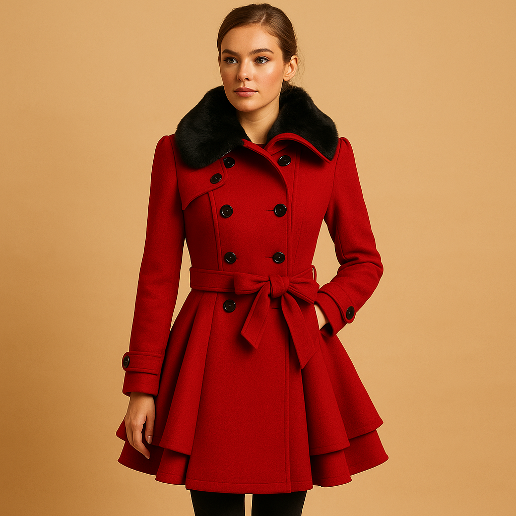 Ladies' luxurious long winter jacket, elegant outerwear with a soft faux fur collar, suitable for winter fashion.