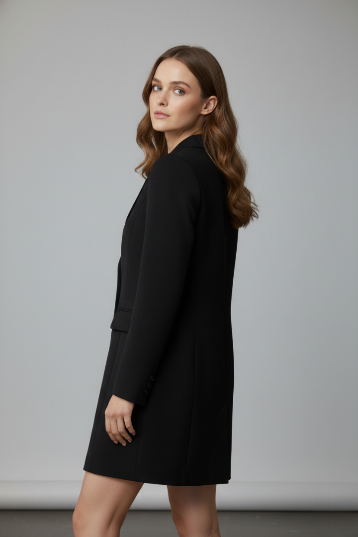 Women's chic longline blazer, designed with a classic notched lapel & elegant button front for versatile outerwear.