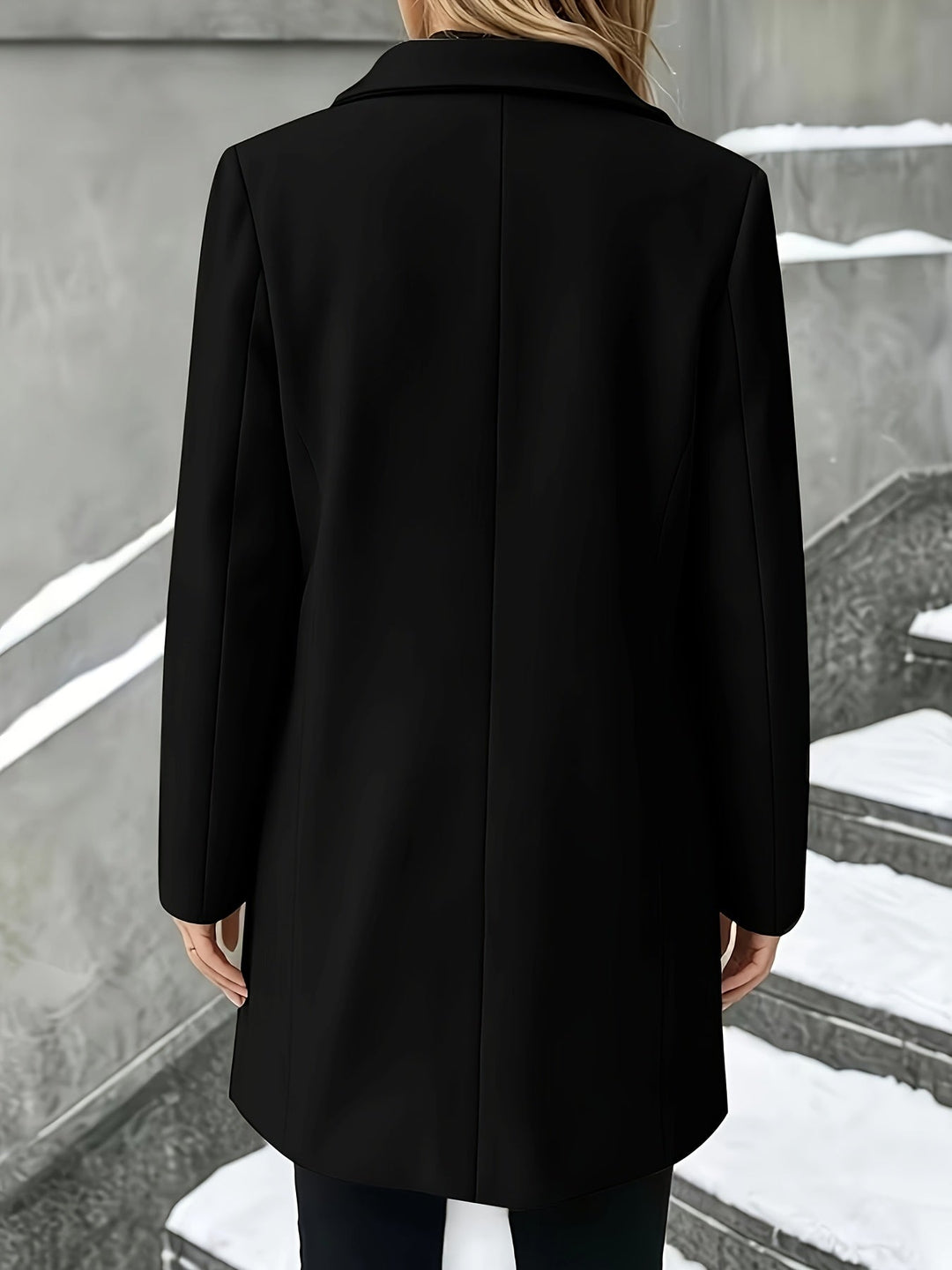 Timeless women's outerwear: single breasted longline coat, notch collar, perfect for winter elegance.