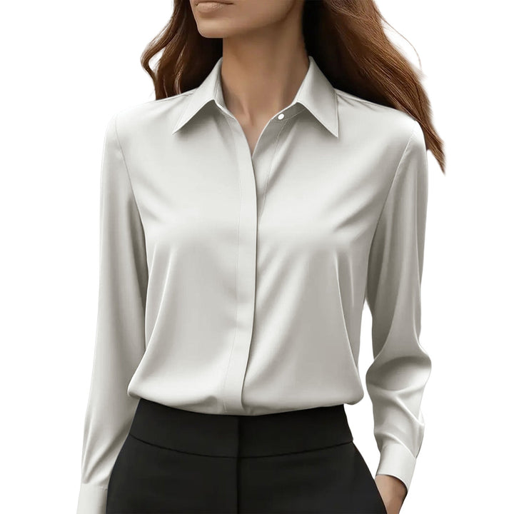 Women's long sleeve luminous button blouse, providing a sophisticated and elegant look for office or casual.