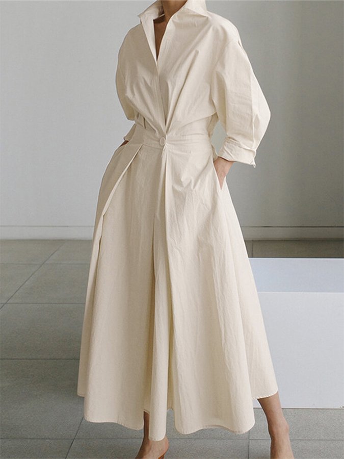 Elegant women's maxi dress with puff sleeves & twist waist. V-neck, A-line cut, sophisticated style.