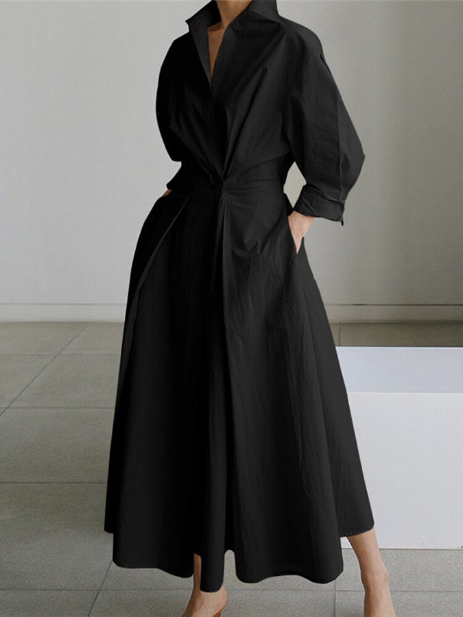 Women's long elegant maxi dress, featuring puff sleeves, twist waist, and a flattering V-neck A-line cut.