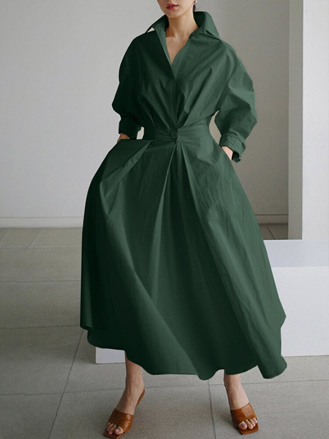 Versatile long maxi dress for women. Elegant puff sleeves, twist waist, V-neck, suitable for various occasions.