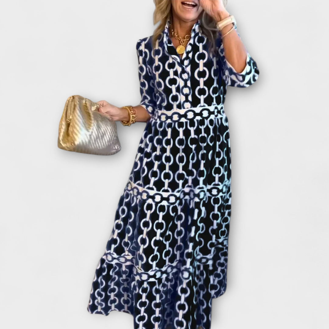 Chic women's chain pattern midi dress, offering all-day comfort and elegant style.