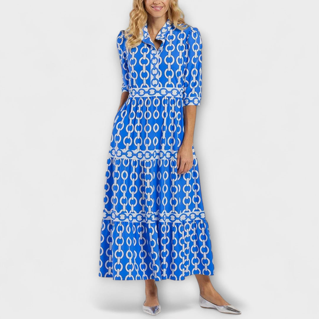 Versatile women's elegant midi dress, comfortable with a stylish chain pattern, a wardrobe essential.