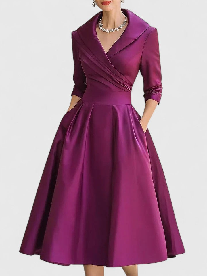 Elegant women's wedding guest midi dress, perfect for formal ceremonies and special occasion parties.