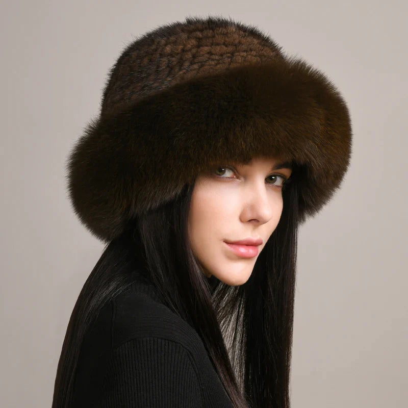 Sophisticated women's fur hat featuring a blend of real mink and fox fur, ultimate luxury