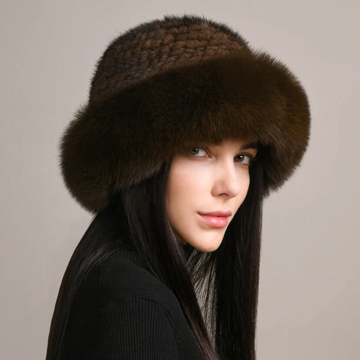Sophisticated women's fur hat featuring a blend of real mink and fox fur, ultimate luxury