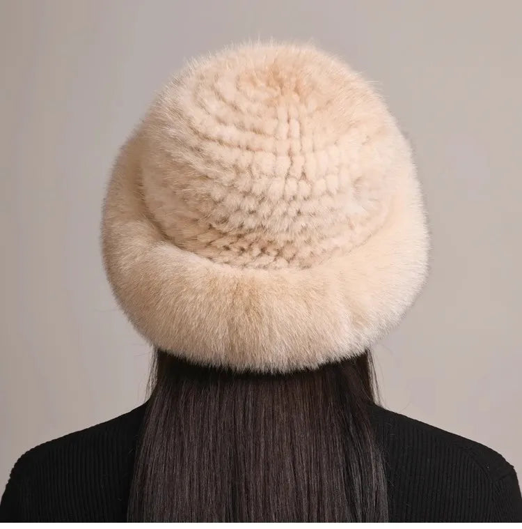 Elegant genuine fur hat for women, made with luxurious mink and fox fur, perfect for cold