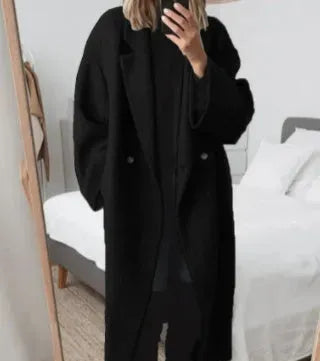 Classic style women's long coat, an elegant and oversized button-down outerwear for winter fashion