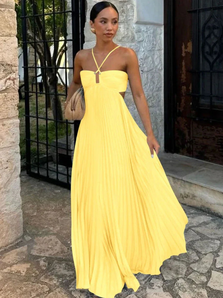 Elegant women's pleated maxi dress, perfect for wedding guests, formal events, and special occasions.