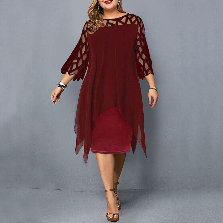 Chic plus-size women's midi dress with elegant lace sleeves, a versatile choice for parties, evening, or any occasion.
