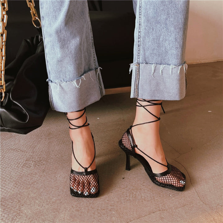 Fashionable women's lace pumps, pointed toe, block heel. Elegant & stylish evening or party shoes.