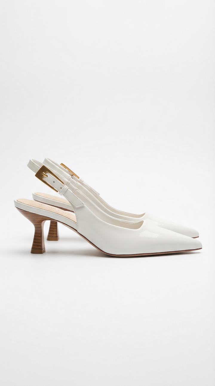 Modern women's pointed toe kitten heel slingback pumps, versatile and chic for office, evening, and events.