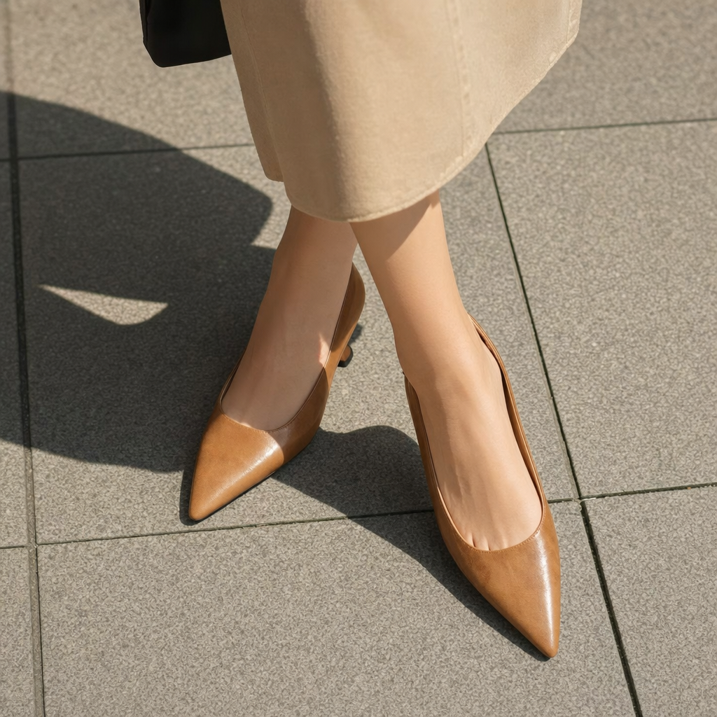 Chic pointed-toe slip-on pump for women, featuring a thin heel for comfort and classic style.