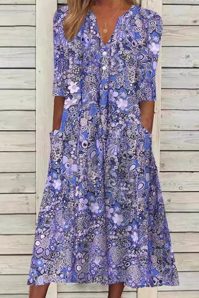 Versatile women's printed midi dress, offering effortless style for casual or semi-formal fashion.