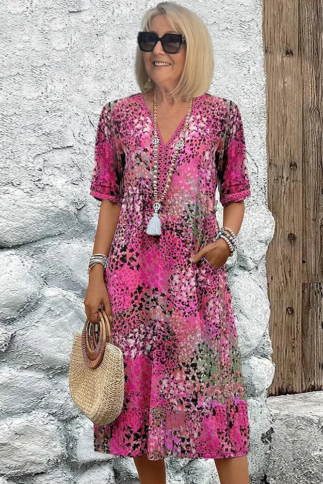 Versatile women's elegant printed midi dress, suitable for spring parties, summer events, or casual chic.
