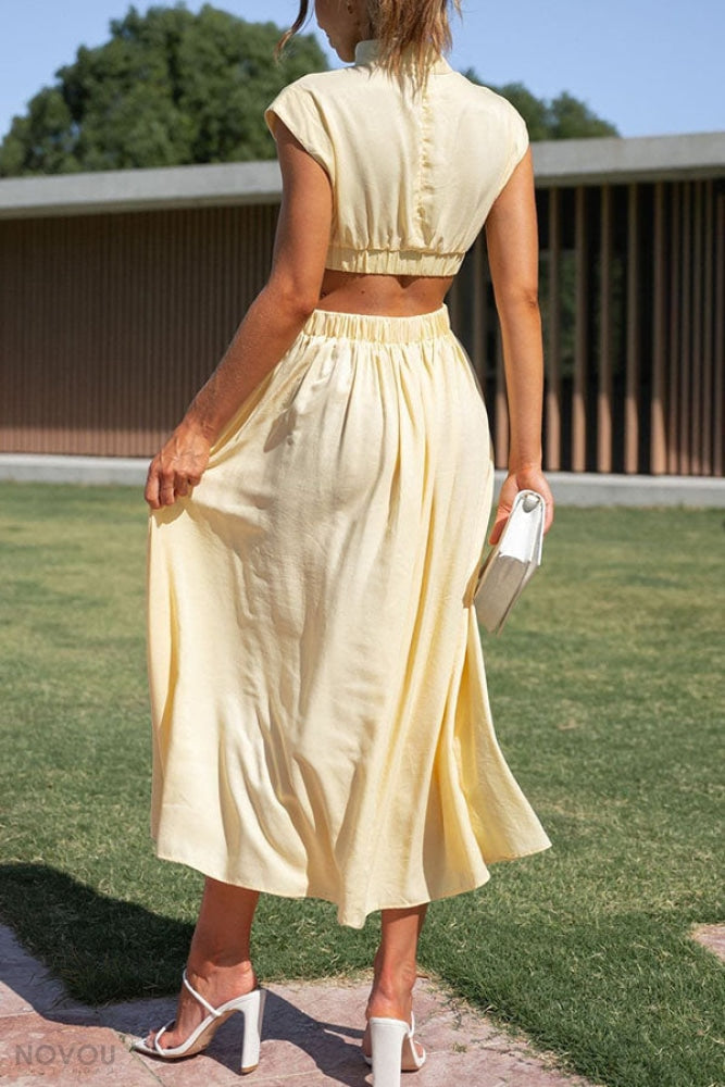 Green elegant party midi dress, roll neck, waist cut-out, part of our summer collection.